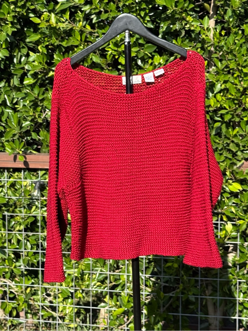 Vintage Red Cotton Crochet Sweater Women’s Sz L Anne Klein II